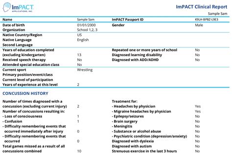 impact concussion test report